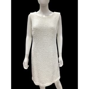 Escada Dress Women’s SZ 12 Sheath Style Sleeveless Boucle Midi Back Zipper White